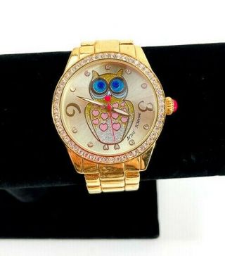 Rare Betsey Johnson Gold Metal Crystal Owl With Pink Heart Watch Battery.