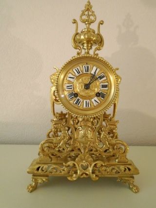 Gilt Bronze French Mantel Clock Circa 1870 With Japy Freres Movement.
