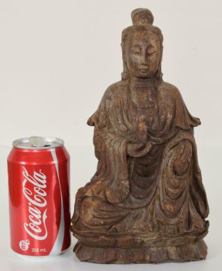 Antique Chinese Carved Stone Buddha Seated On Double Lotus Throne