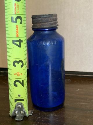 Vintage Bromo Seltzer Bottle 5 " Cobalt Blue Vintage Glass Collectible W/lid
