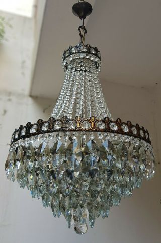 Antique Vintage Brass & Crystals Giant French Chandelier Lighting Ceiling Lamp