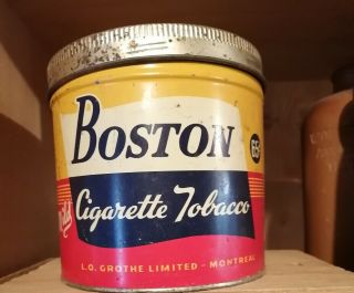Boston Mild Cigarette Tobacco Tin L.  O.  Grothe Ltd Montreal Canada Cigar Can