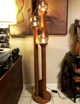 Modeline Mid Century Modern Oak Wood Cactus Floor Lamp 58 " Boho Hippie Desert