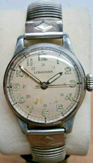 1943 Longines 12.  68n (12l) 17j Ww2 Era Military Watch W/statler Bracelet