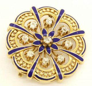 Antique heavy 14K gold 1.  45CTW diamond enamel flower brooch/pendant 2