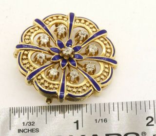Antique heavy 14K gold 1.  45CTW diamond enamel flower brooch/pendant 3