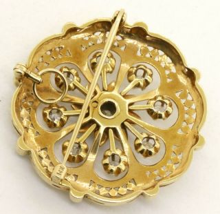 Antique heavy 14K gold 1.  45CTW diamond enamel flower brooch/pendant 4