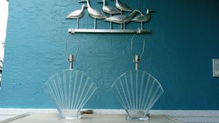 Vintage Mid Century Modern Van Teal Lucite Fan Tail Table Lamps