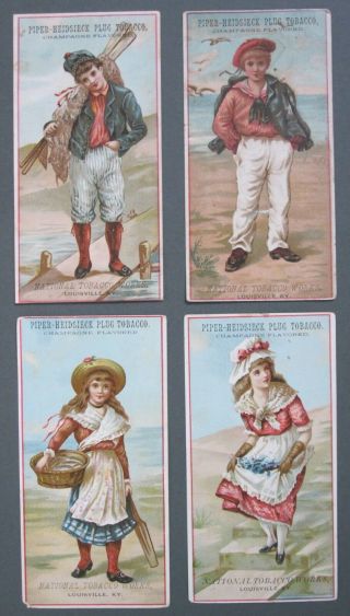 Set Of 4 National Tobacco Victorian Cards Advertising Piper - Heidsieck Plug