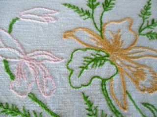 Vintage Tablecloth - Hand Embroidered With Flowers - Linen
