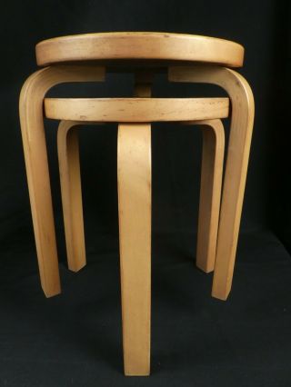 Vintage Alvar Aalto Stool 60 With Black Tops Mid Century Tables/stools