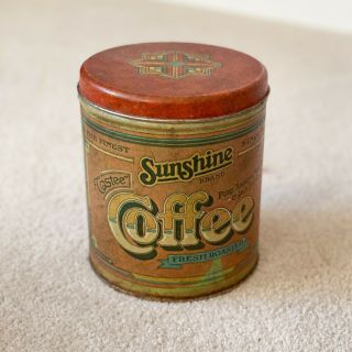 Vintage Sunshine Brand Red Tin Canister Coffee Container with Lid 2