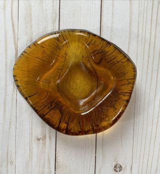Vintage Blenko Glass Heavy Cigarette Ashtray Amber Glass Mid Century