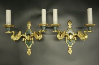 Sconces Swans Empire Style - Lucien Gau Paris - Bronze - French Antique
