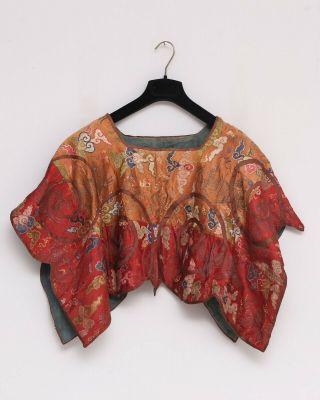 Antique Chinese Qing Dynasty Silk Embroidered Textile Women Collar Jacket Robe