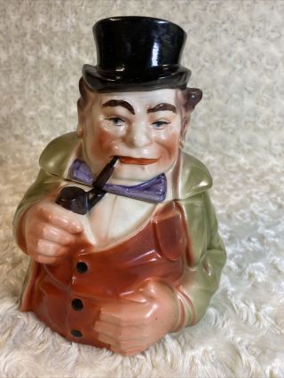 Vintage Figural Head Tobacco Jar Humidor Ceramic Man Smoking Pipe H8