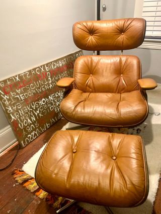 Vintage Herman Miller Eames Style Lounge Chair And Ottoman Tan