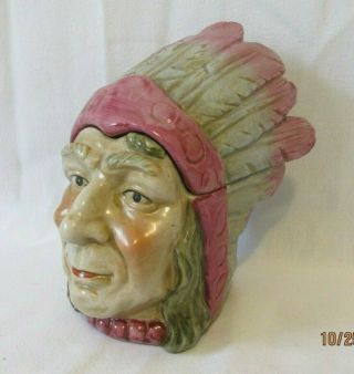 Antique Porcelain Indian Chief Head Humidor - Tobacco Jar