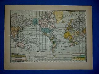 Vintage 1924 Atlas Map The World Old & Authentic S&h