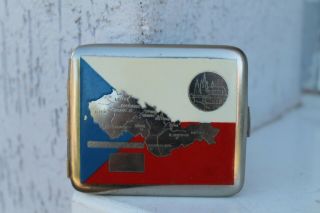 Antique Vintage Old Charming Nickel Cigarettes Case Box Czechoslovakia 1960year