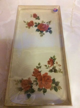 Vintage Retro Kitsch Roses Glass Dish 1960s 60s 1970s 70s