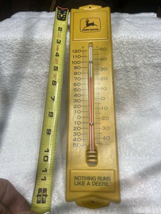 Vintage John Deere Yellow Metal Advertising Thermometer Rare find 3