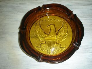 Vintage Large Glass Eagle Amber Ash Tray Weighs 6 Lbs.  10 " Diameter