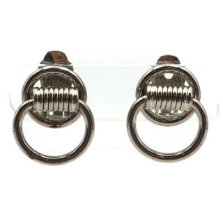 Vintage Designer Signed Bergère Silver Tone Door Knocker Fashion Clip Earrings