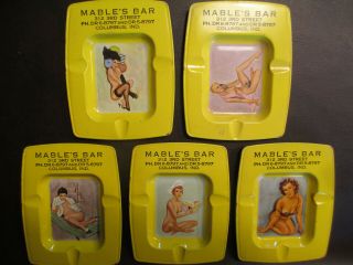 Rare Vintage Set Of 5 Risque Ash Trays From Mable 