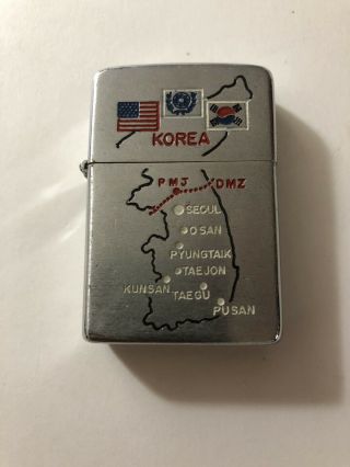 Vintage Korean War Vietnam War Era Lighter Made By Sunlit Pony Map Of Korea