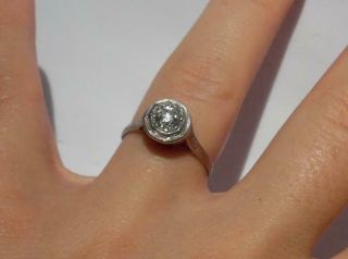 Antique Art Deco 0.  52ct Old European Cut Diamond Platinum Engagement Ring Size 6