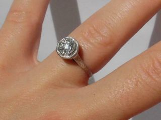 Antique Art Deco 0.  52ct Old European Cut Diamond Platinum Engagement Ring Size 6 2
