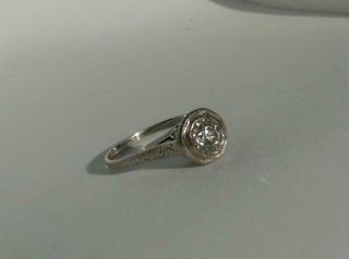 Antique Art Deco 0.  52ct Old European Cut Diamond Platinum Engagement Ring Size 6 4