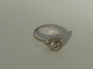 Antique Art Deco 0.  52ct Old European Cut Diamond Platinum Engagement Ring Size 6 5