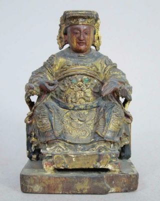 17th C Antique Chinese Jade Set Carved & Gilded Figure Of A Seated Dignitary