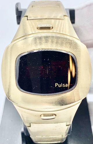 Vintage 14k Gold Filled Pulsar Type 4 Red Led Watch On Jb Champion Bracelet