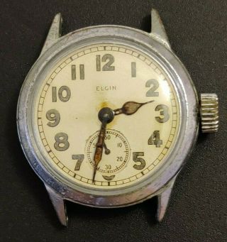 Vintage Ww2 Elgin Military Wrist Watch With Us Ord Dept Number.  Keeps Time