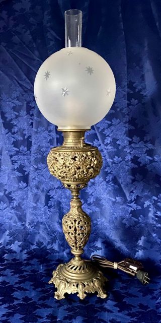 Antique Bradley Hubbard Victorian Banquet Parlor Oil Lamp 1890 