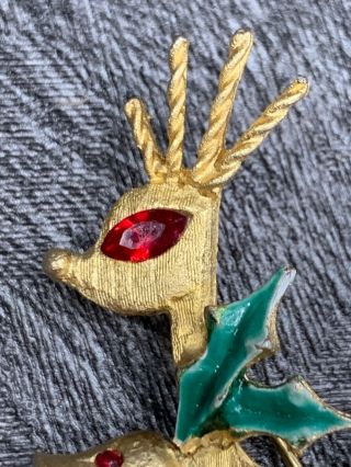 MYLU Signed Pin Brooch Rhinestone Glass Crystal Reindeer Holiday Vintage 2