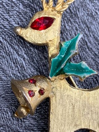 MYLU Signed Pin Brooch Rhinestone Glass Crystal Reindeer Holiday Vintage 3