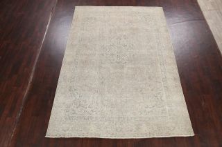 Distressed Semi Antique Tebriz Handmade Area Rug Muted Evenly Low Pile Wool 7x11 2