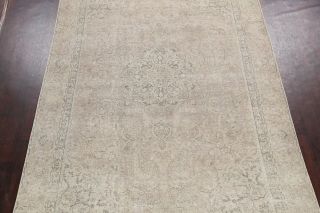 Distressed Semi Antique Tebriz Handmade Area Rug Muted Evenly Low Pile Wool 7x11 3
