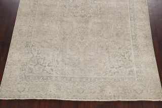 Distressed Semi Antique Tebriz Handmade Area Rug Muted Evenly Low Pile Wool 7x11 5