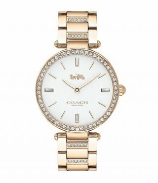 Nwt Coach Park Stainless Steel Rose Gold Crystal Bracelet Watch 34mm 14503094