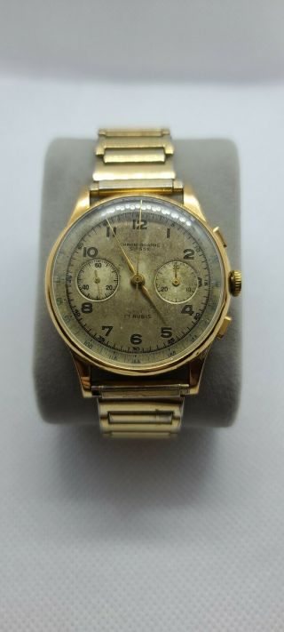 Vintage 18k Gold Chronographe Suisse 17 Jewels Wristwatch Swiss Chronograph