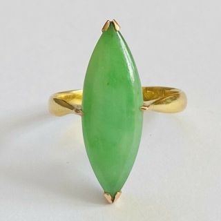 18ct Gold Antique Vintage Chinese Jade Jadeite Ring Apple Green Size P