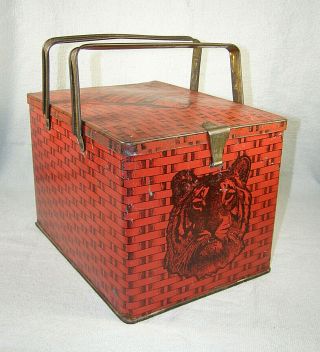 Antique Red Tiger Bright Sweet Chewing Tobacco Store Tin / Lunch Box