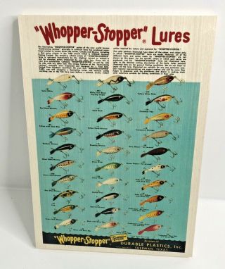 1952 Whopper Stopper Old Fishing Lure Chart On Wood Print Ad Man Cave