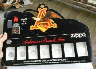 Vintage Zippo Cigarette Lighter Anheuser Busch Beer & Store Display Sign Holder