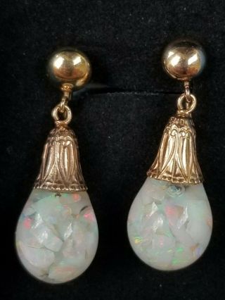 Antique Art Deco 14k Gold Floating Opals Screw Back Earrings Horace Welch